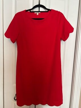 Bright Red Scalloped Sleeve Shift Dress